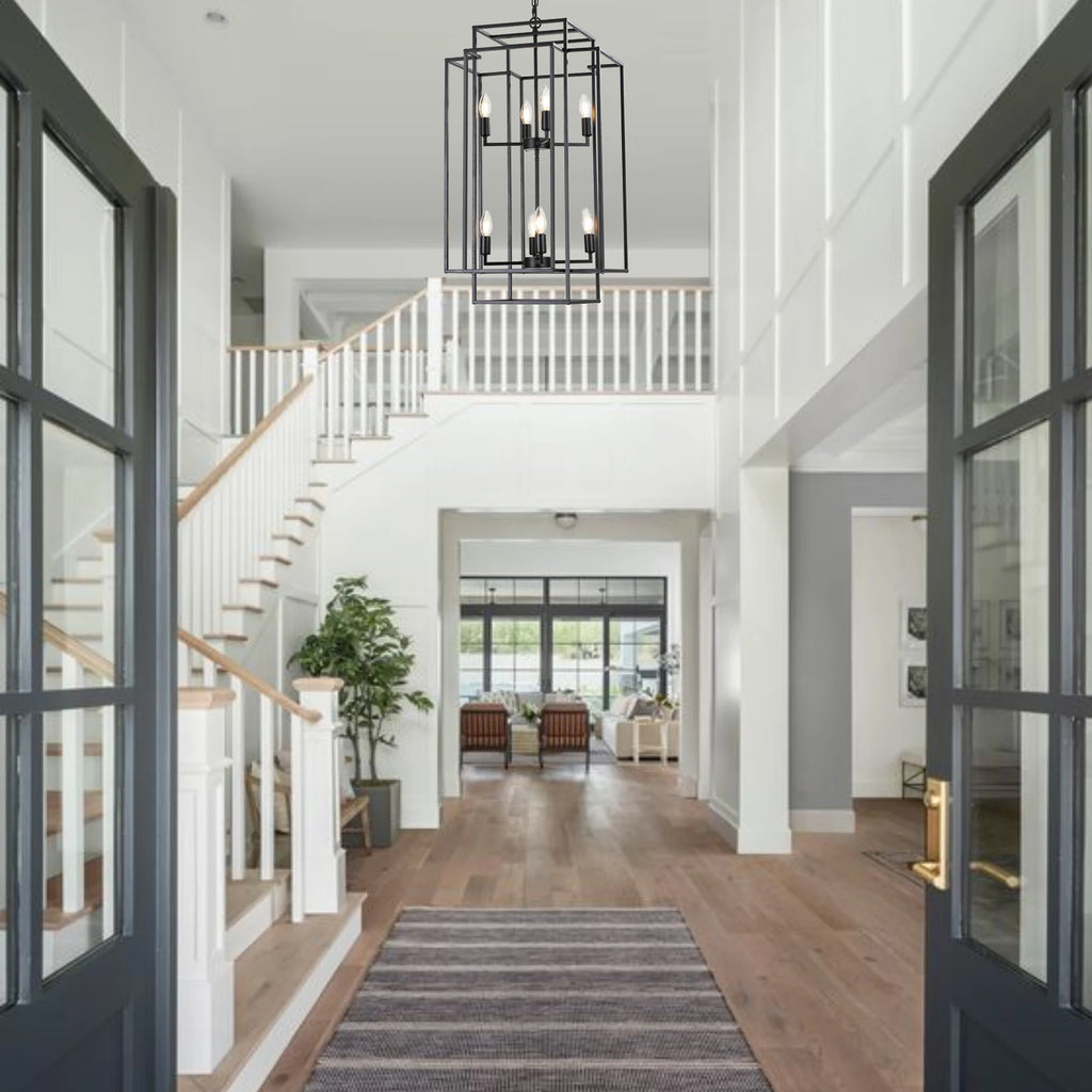 Chandelier, 8-Light Metal Cage Pendant Lighting Fixture