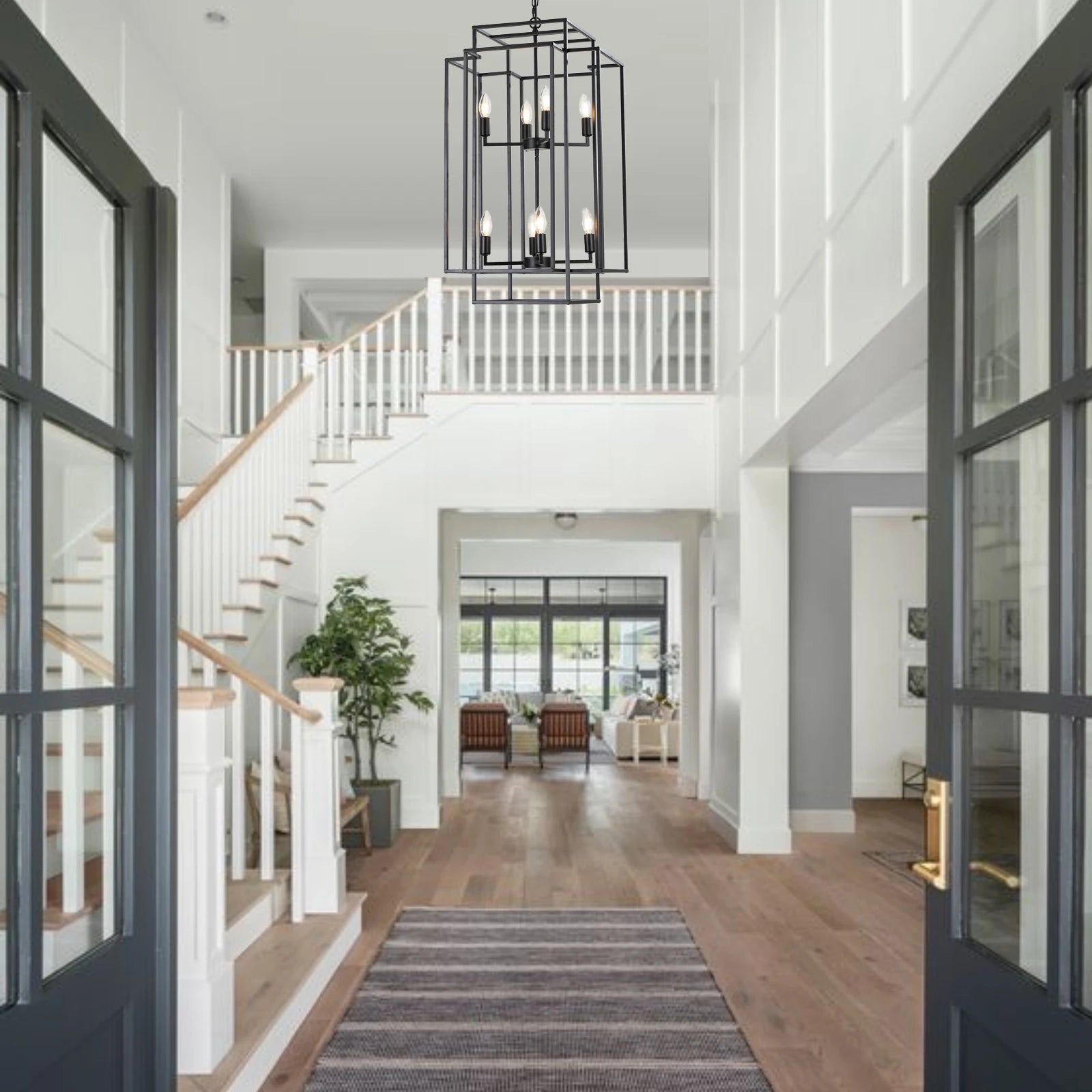 Chandelier, 8-Light Metal Cage Pendant Lighting Fixture