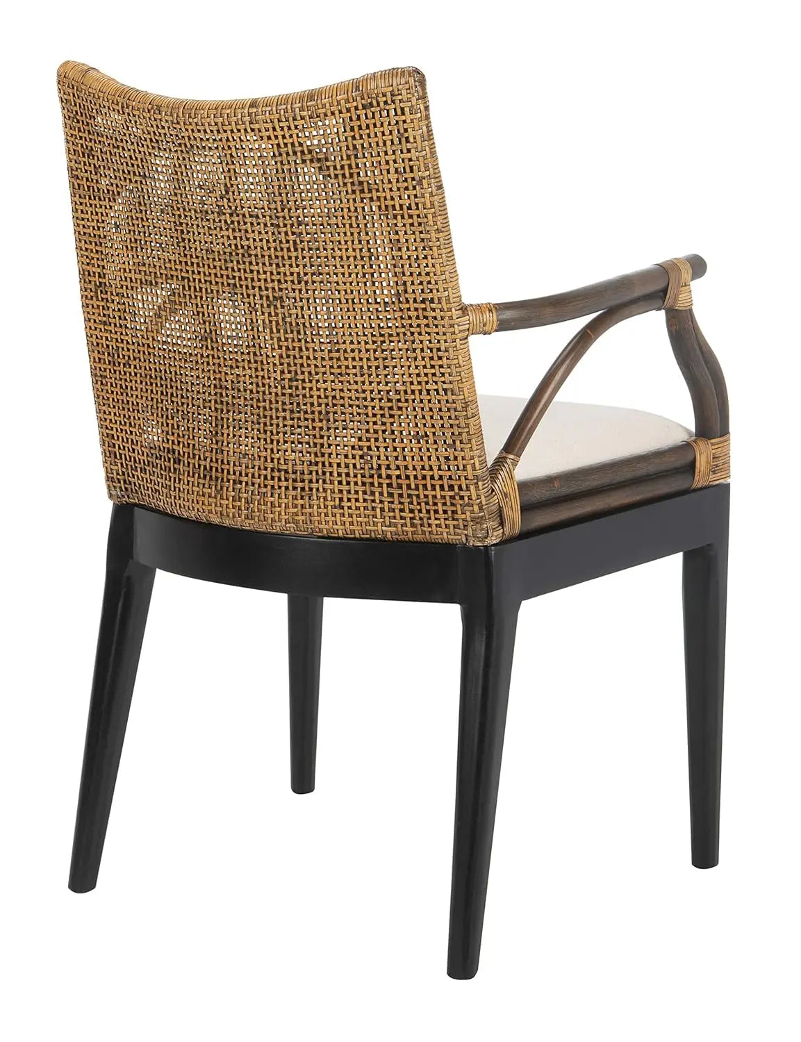 Brown & Black Solid Wood Rattan Arm Chair, Tropical Seating