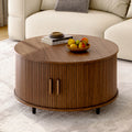31.5" Round Coffee Table Storage 360° Curved Sliding Door, Fluted