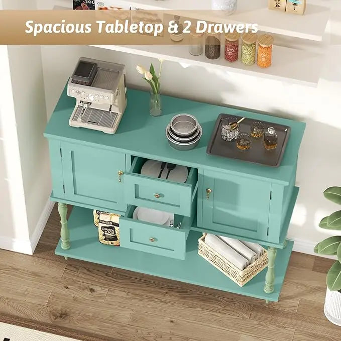 Console Table 2 Drawers 2 Storage Cabinets Open Shelf