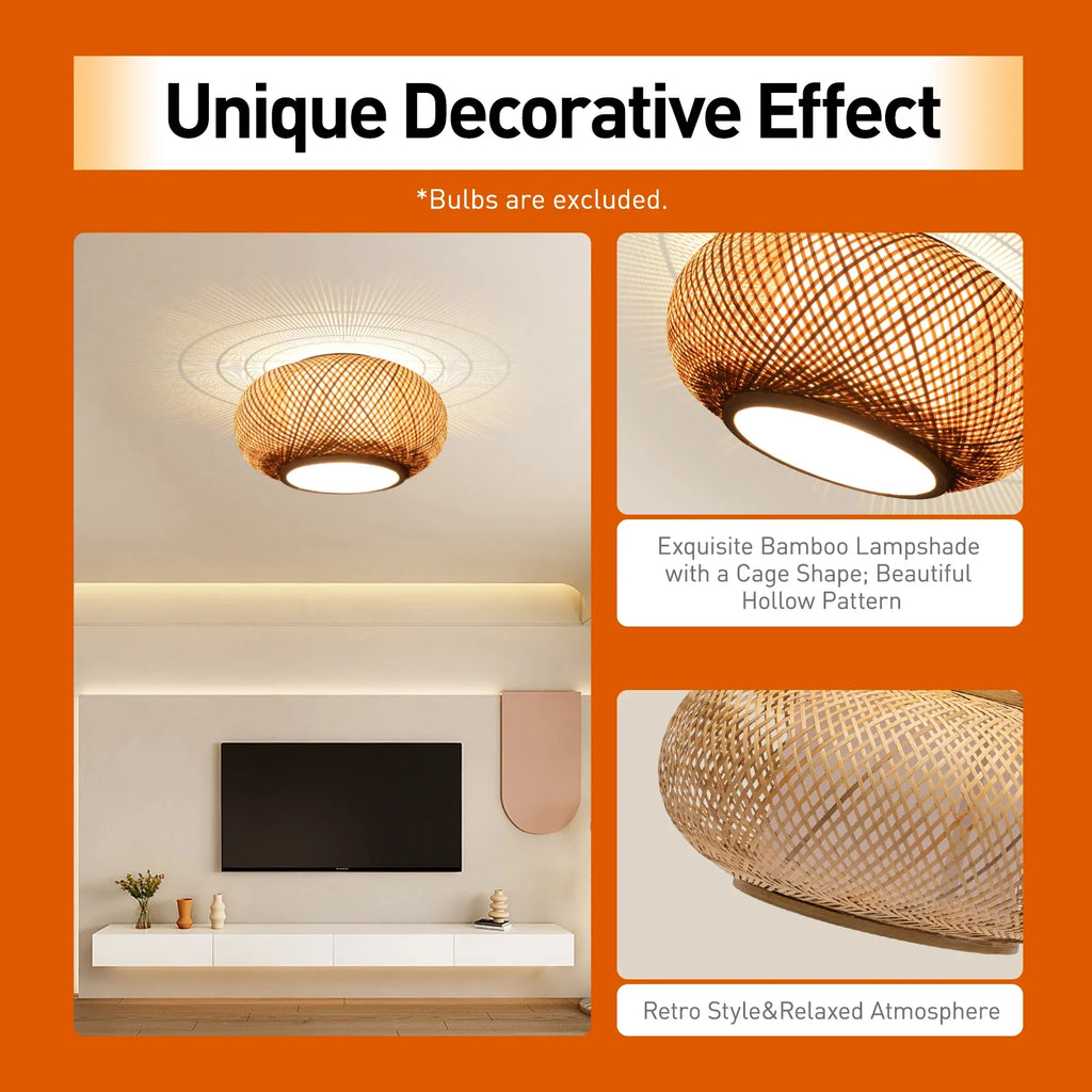 (40cm/16inch) Bamboo Pendant Light, Hanging Light Fixture Boho Pendant Light