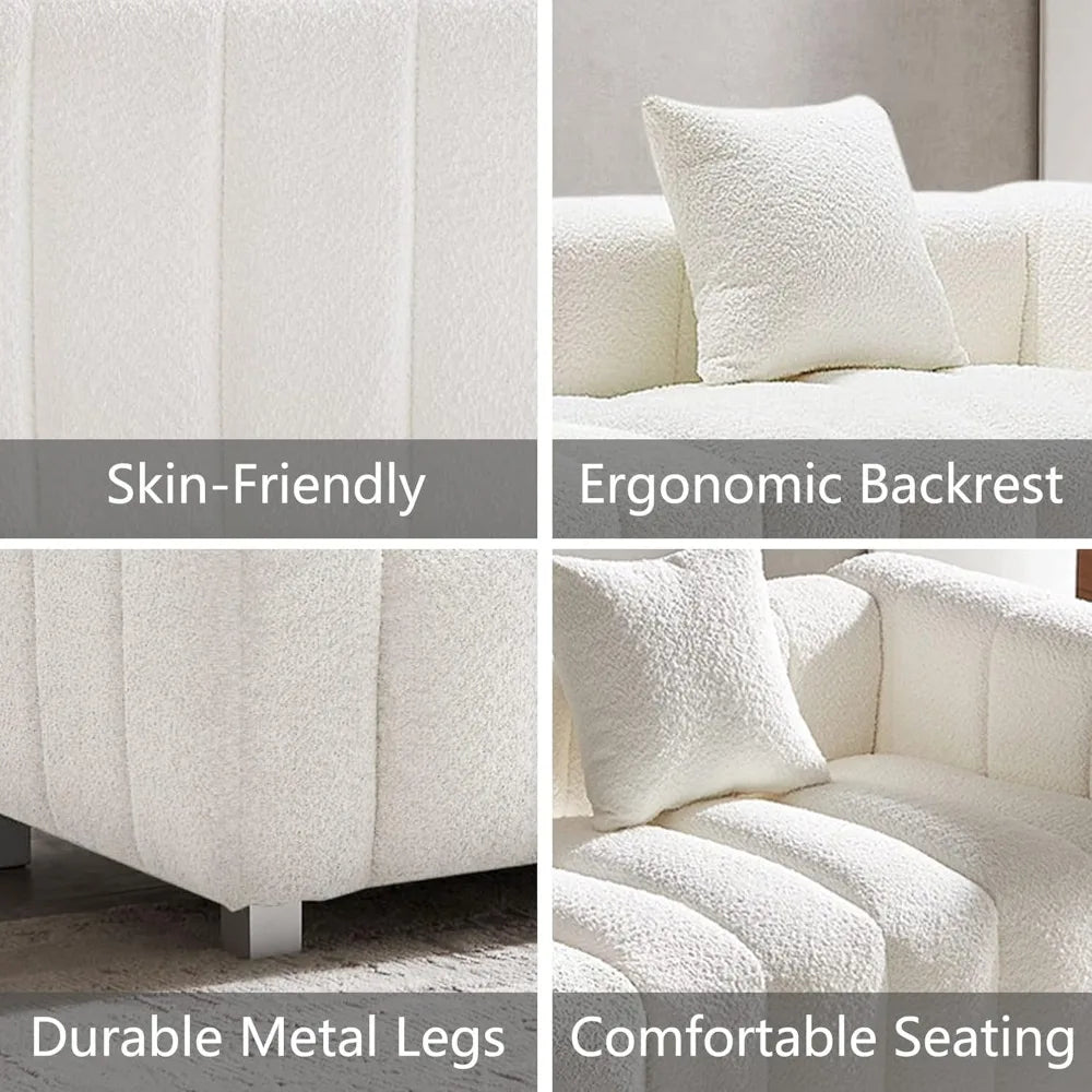 87.4" Deep Seat 3-Seater Bubble Teddy Velvet Sofa
