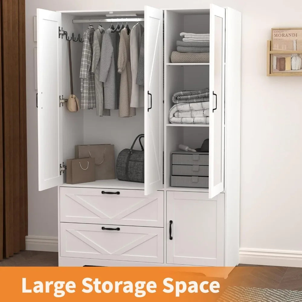 71.7" Armoire Wardrobe Mirror 3-Doors 2-Drawers Motion Sensor
