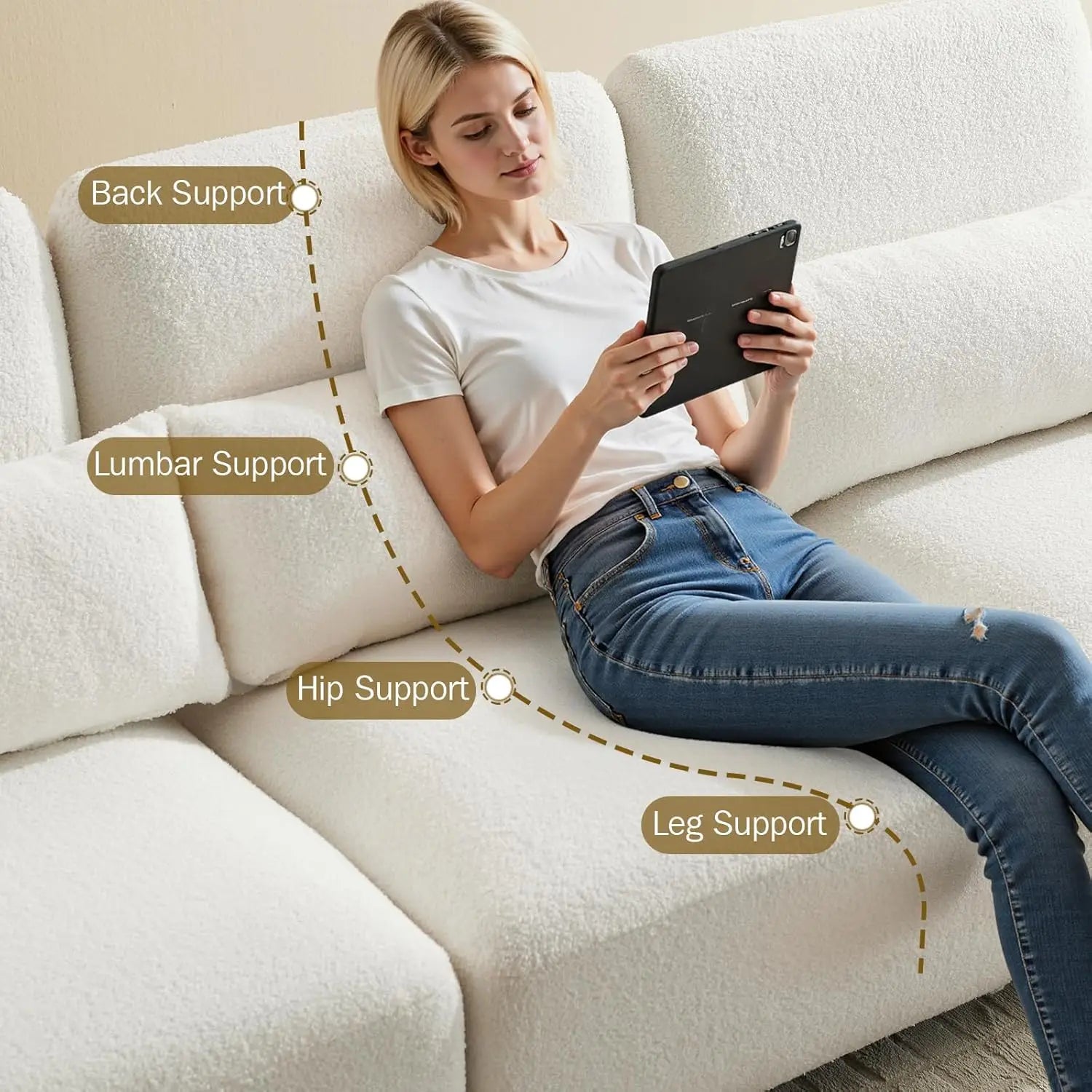 Sectional Lambs Wool L Shape Cloud Couch Ottoman