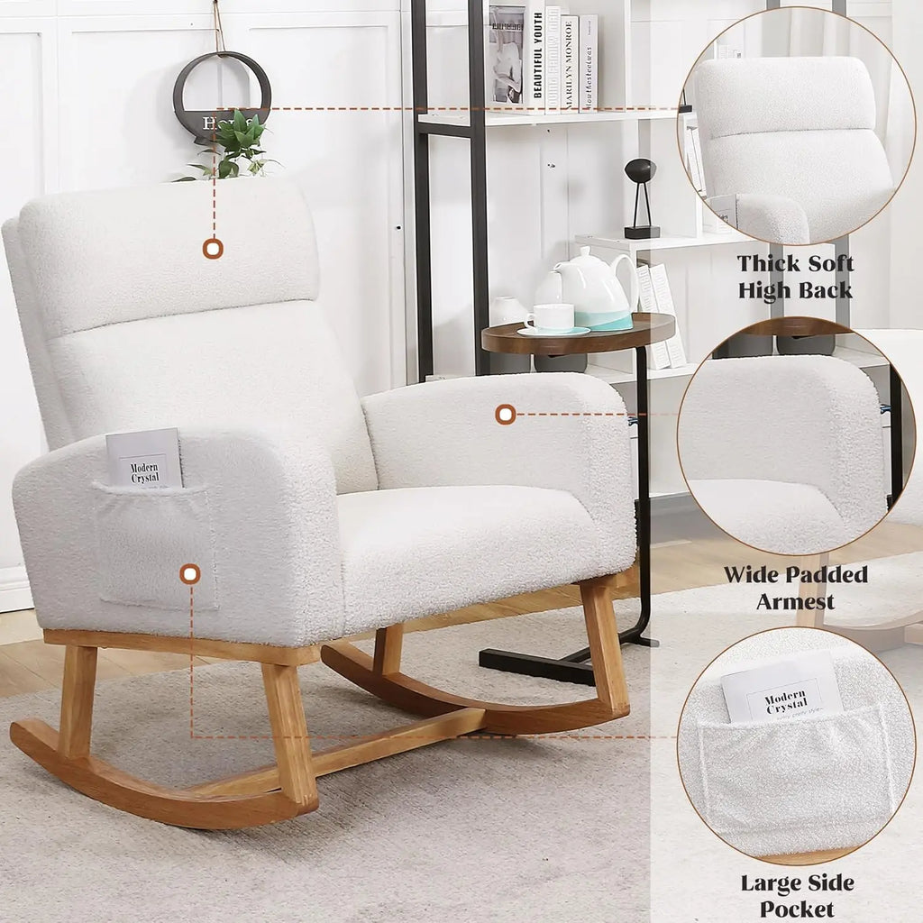 Rocking Chair, Sherpa Armchair with High Backrest