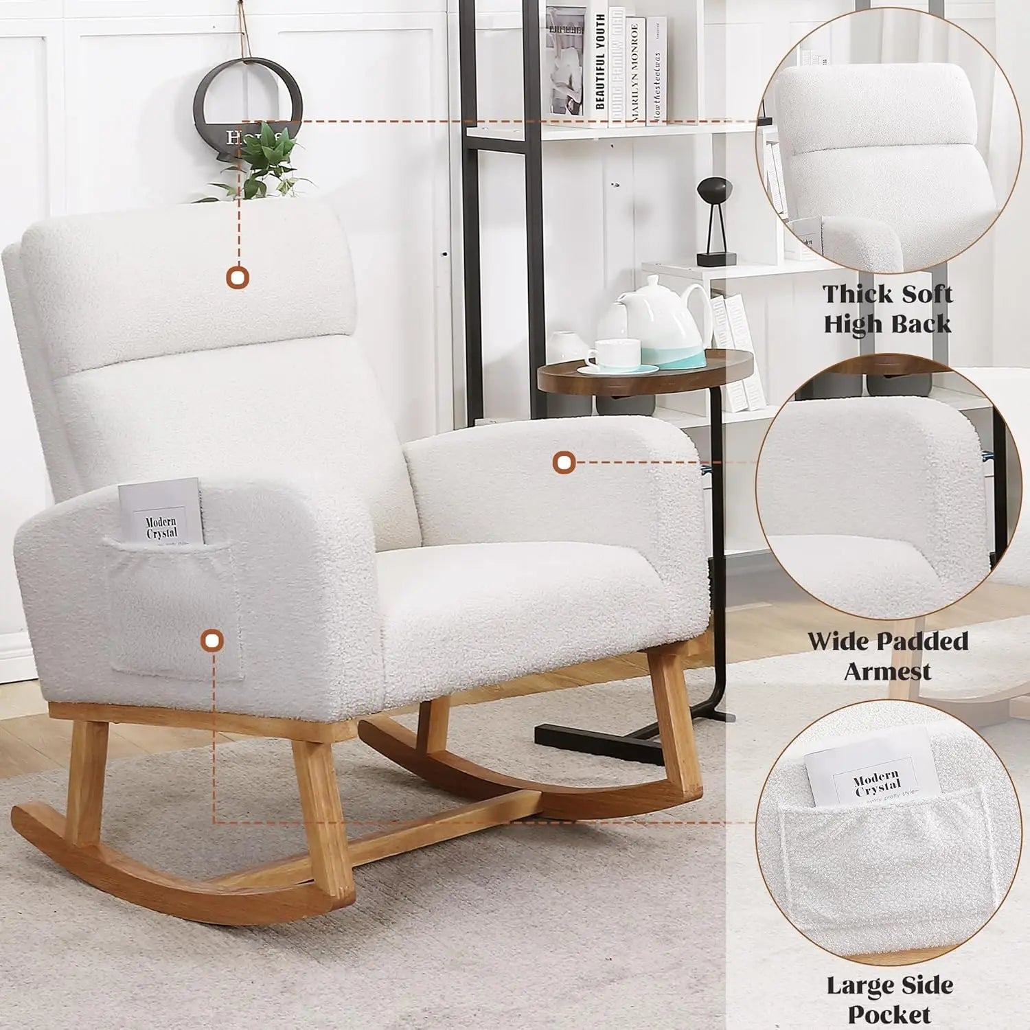 Rocking Chair, Sherpa Armchair with High Backrest