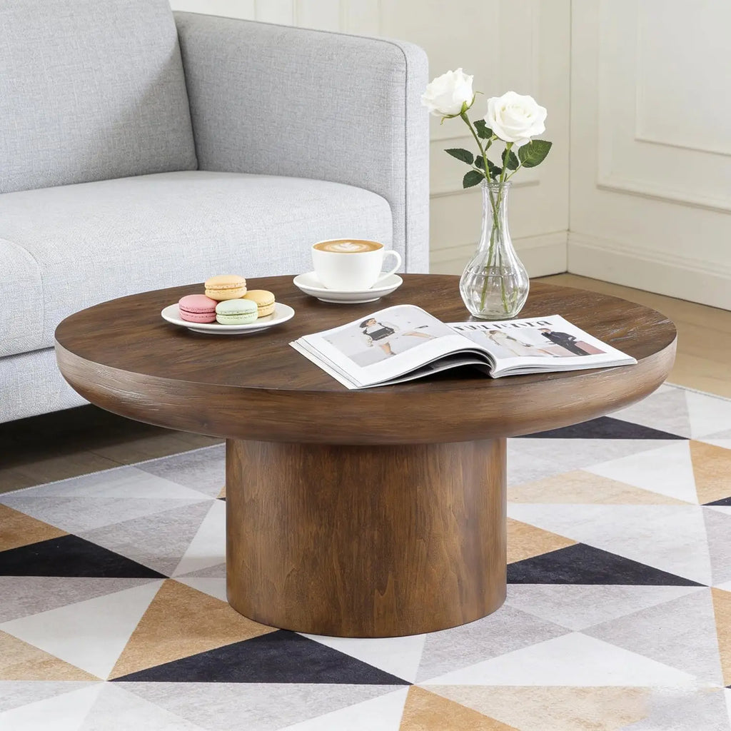 Rustic 35.98'' Round Wood Pedestal Coffee Tables