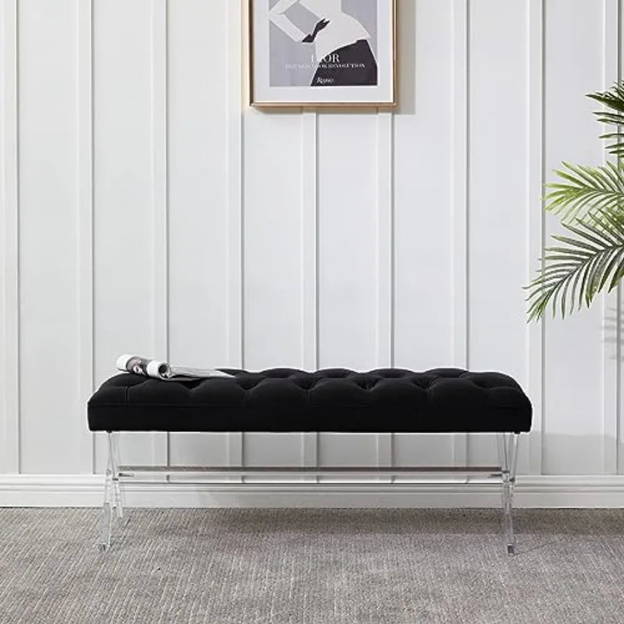 SAFAVIEH Couture Collection 48" Tourmaline Black Velvet Tufted, Acrylic X-Leg