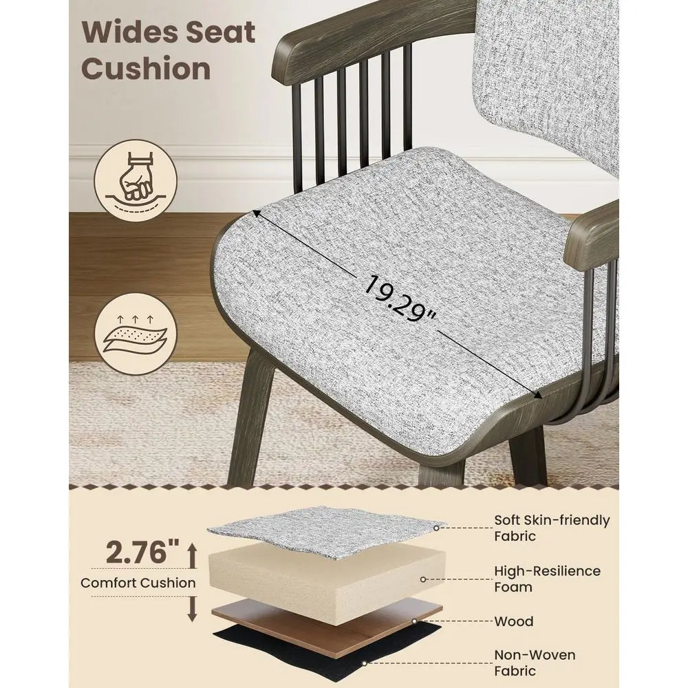 Dining Chairs Set-of-2 w/Arm and Wood Legs, holstered Fabric