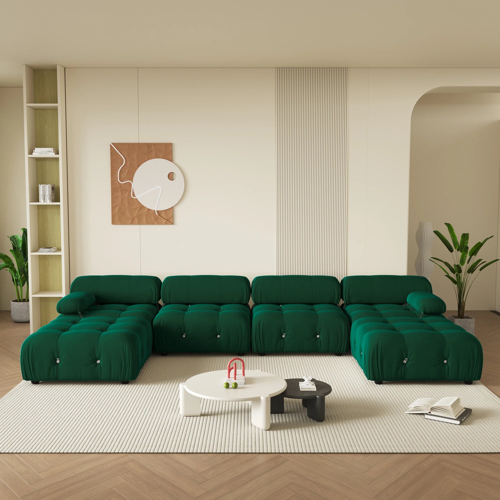 Sdorens 138" Sectional Couch U-Shape Velvet Sofa 2 Ottomans