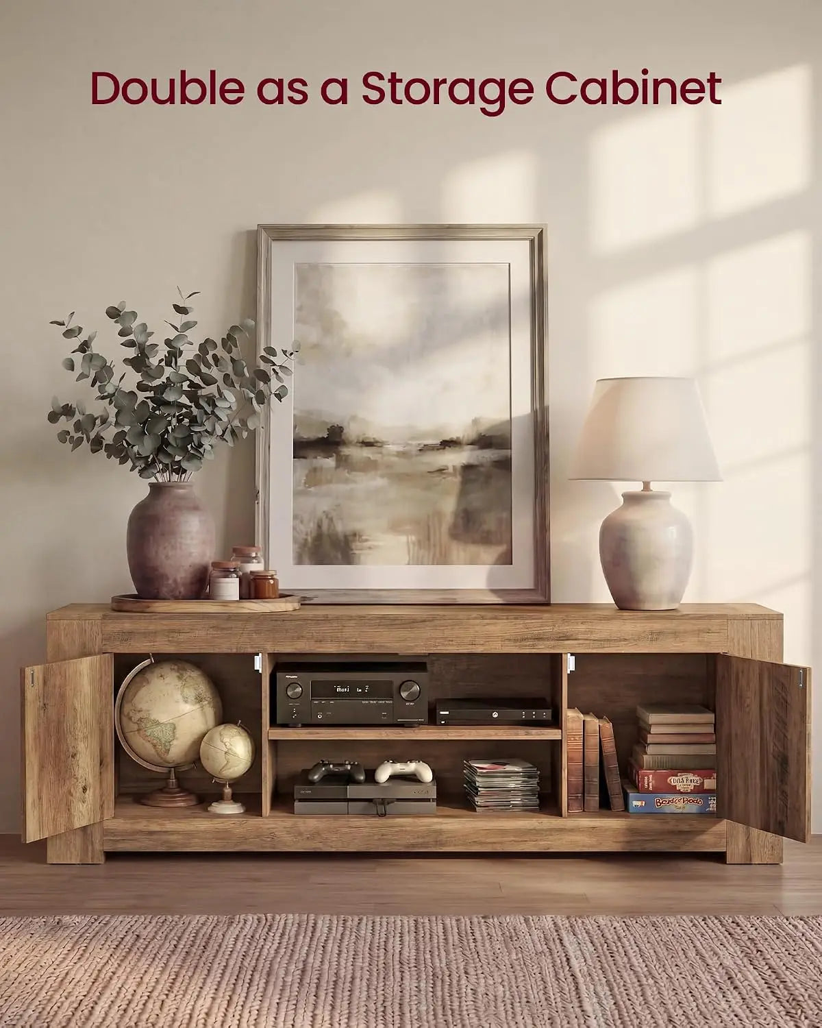 70IN Farmhouse TV Stand Media Console Table with Storage Cabinets