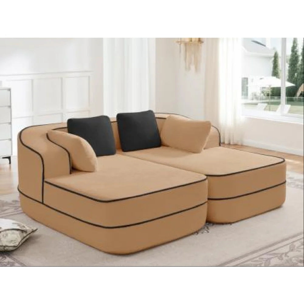 77.2" Fabric Boneless Sofa Couch with Double Chaises Sleeper Sofa