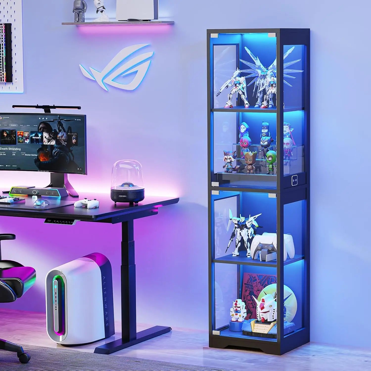 4-Tier Glass Display Cabinet,  Adjustable LED Lights and Sensor