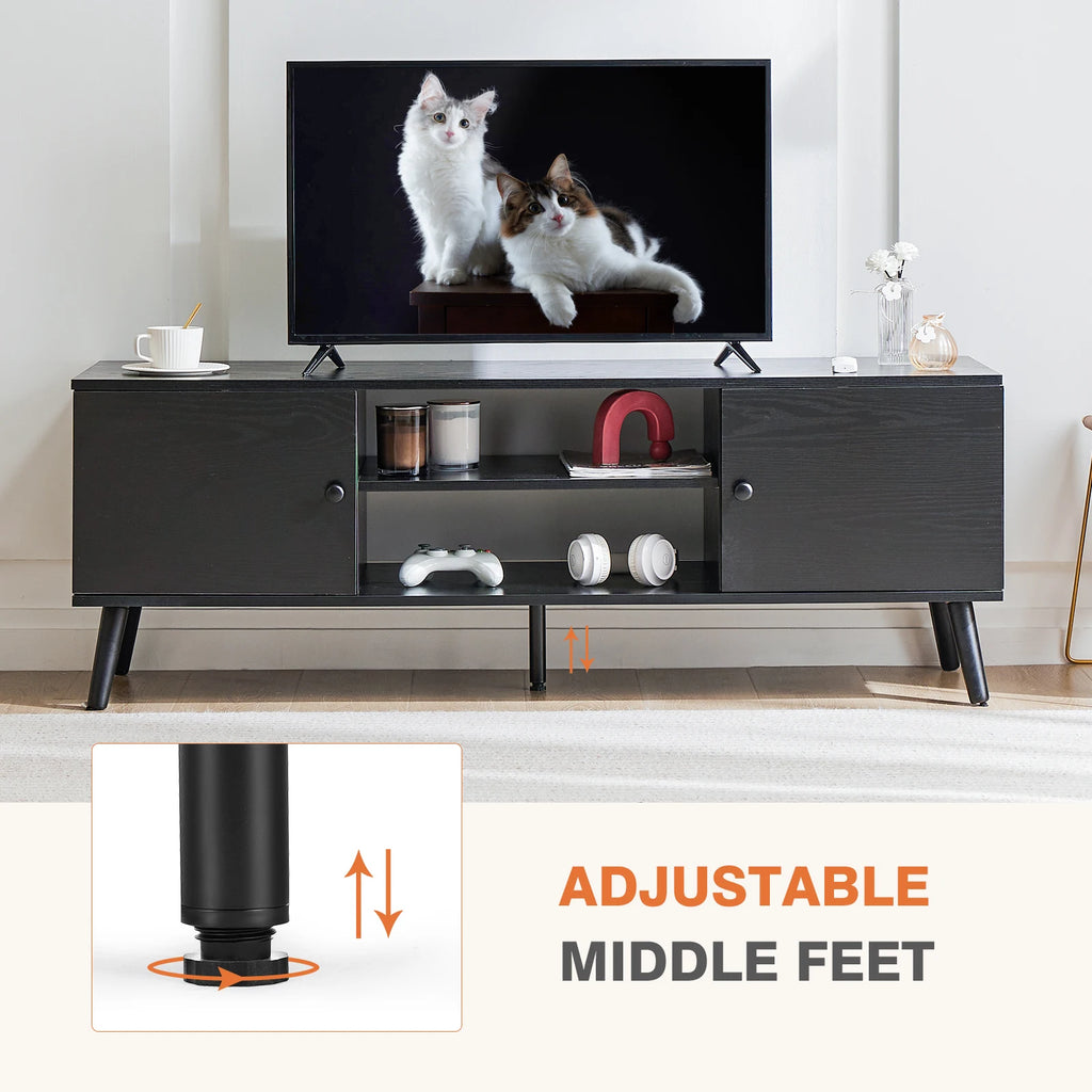 Wooden TV Stand For Up To 60 Inch TV's, Adjustable Shelf, 2 Storage