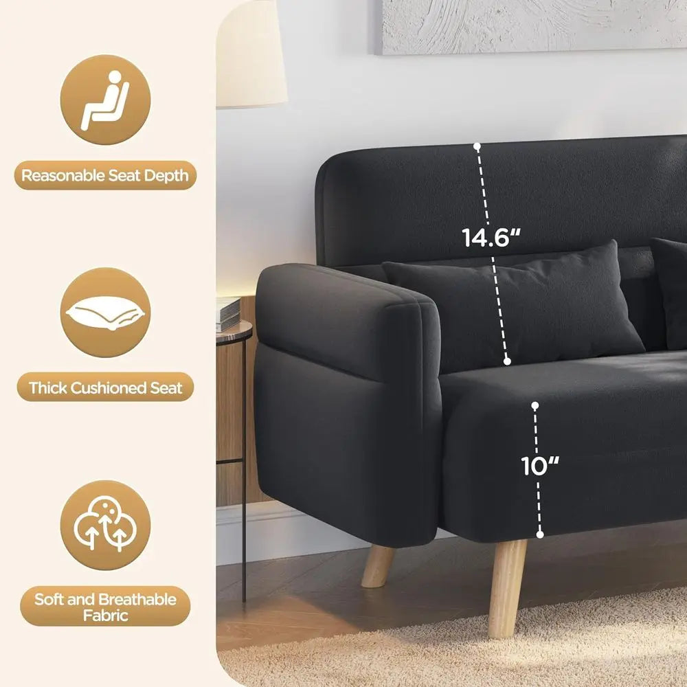 46IN  Fabric Sofa Loveseat with Lumbar Pillows, Solid Wood Legs