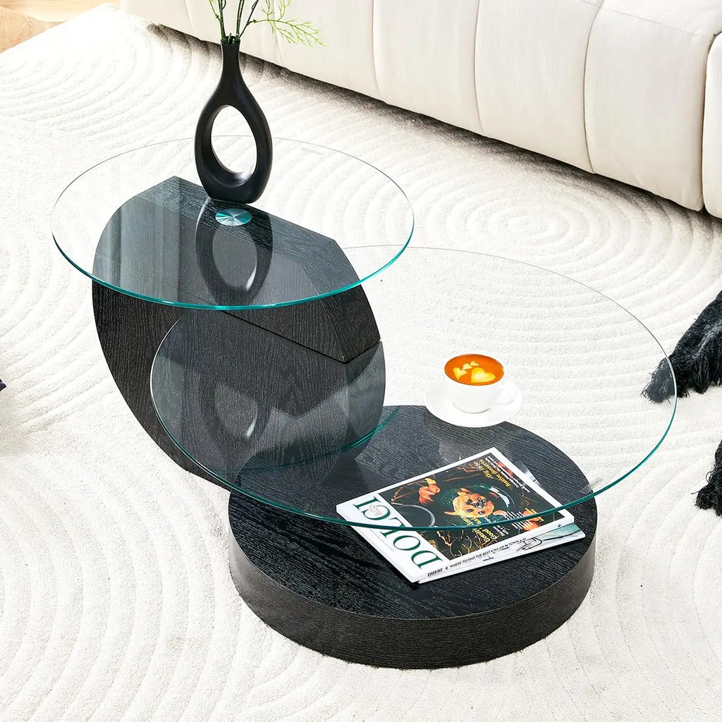 3IN Large Glass Round Coffee Tabletops｜3-Tier Tempered Glass｜