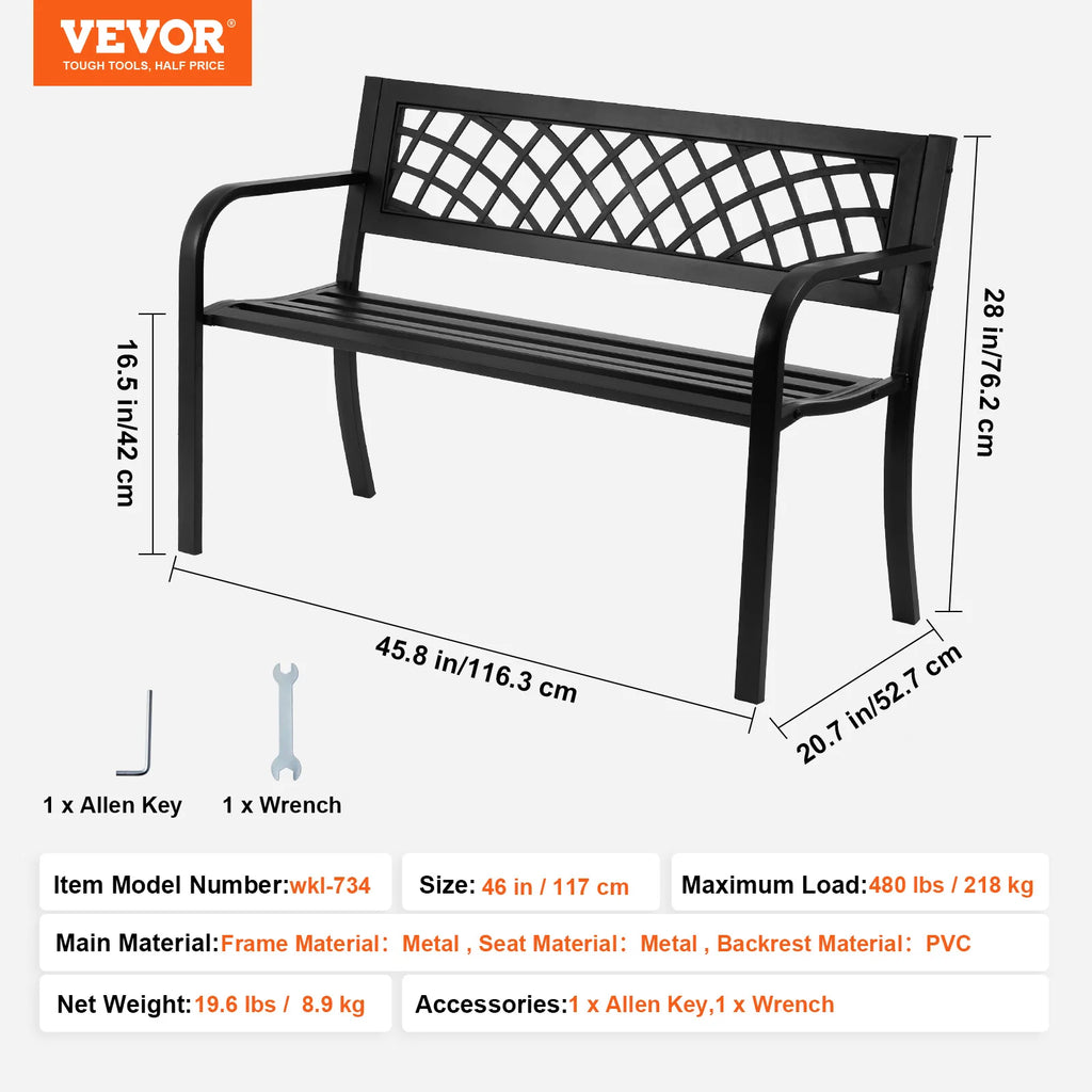 Outdoor Metal Garden Bench 480 lbs Load