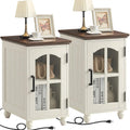 Narrow End Table Set of 2 Charging Station Glass Door