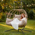 Double Egg Swing Chair, Stand, Cushions, Headrest, 80"H Metal Basket