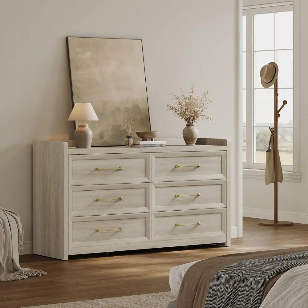 6-Drawer Dresser, 56.4IN Extra Wide Wooden Chest of Drawers