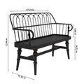 Spindle Back Wood Dining Bench, Armrest, Sculpted Legs