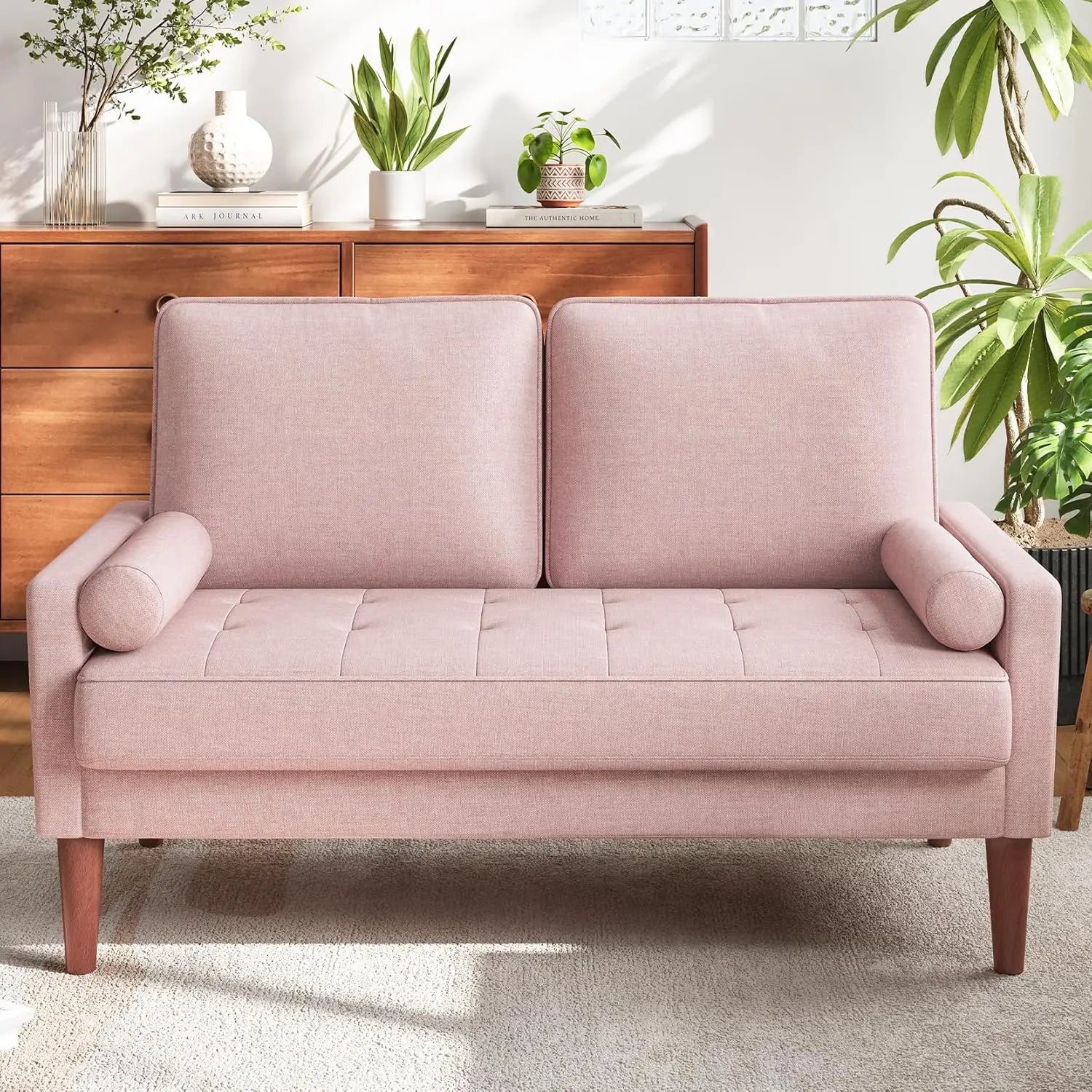 48IN Vesgantti Loveseat Sofa - Solid Wood Legs Throw Pillow Ashbeige