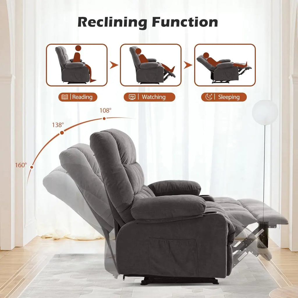 Recliner Loveseat Manual Oversized Recliner Cup Holders Ergonomic