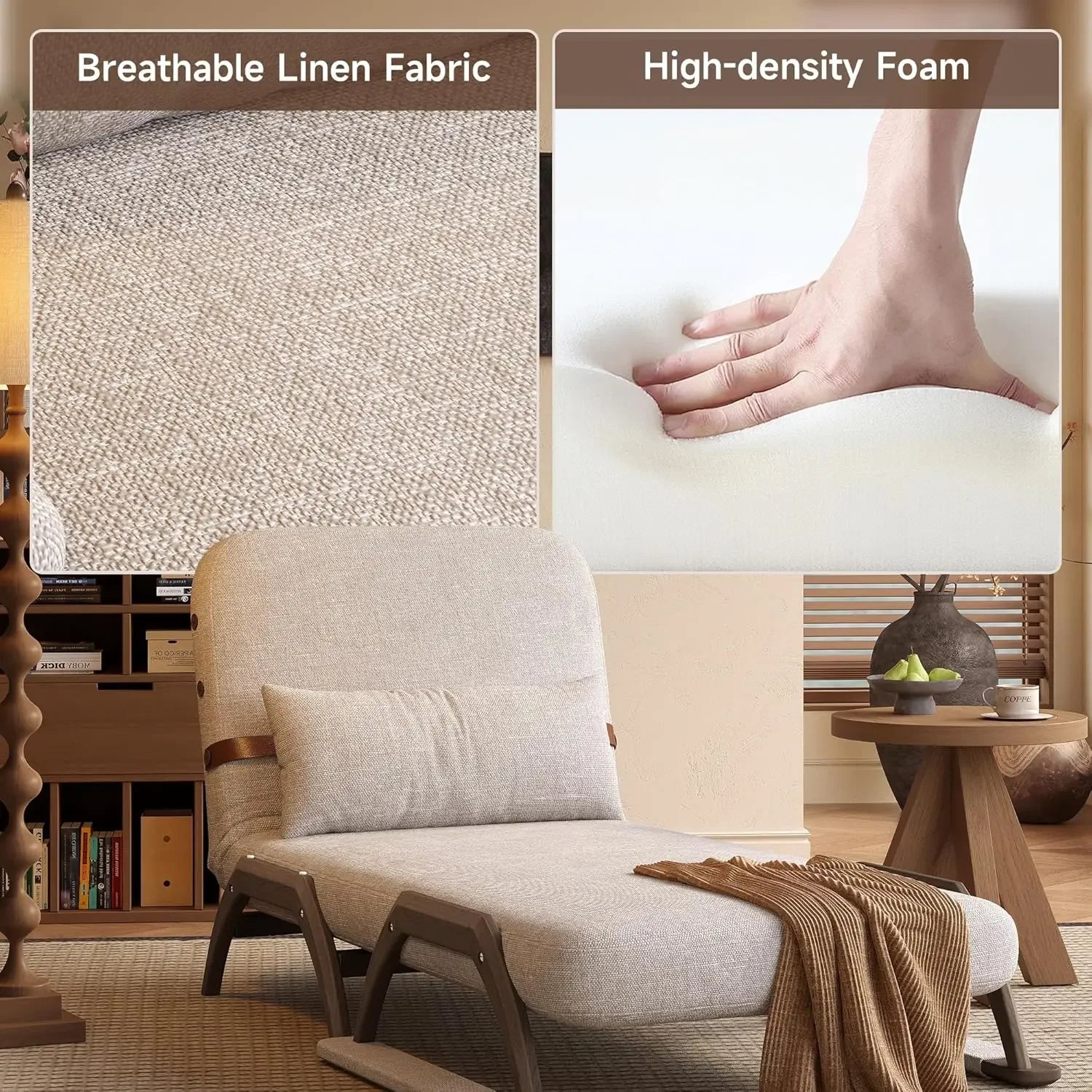 Convertible  Futon Sleeper Chair, 3-in-1 Fold-Out Chair That Turns Into A Sleeper