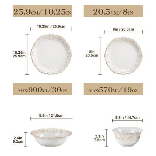16/32 Piece White Stoneware:  4 Dinner/Dessert/Cereal & Soup Bowls
