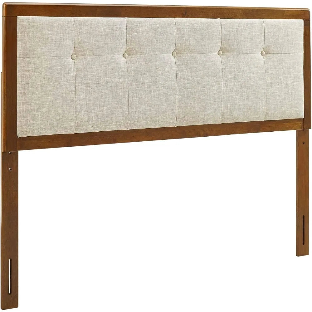Modway Draper Tufted Full Fabric Wood Headboard in Walnut Beige