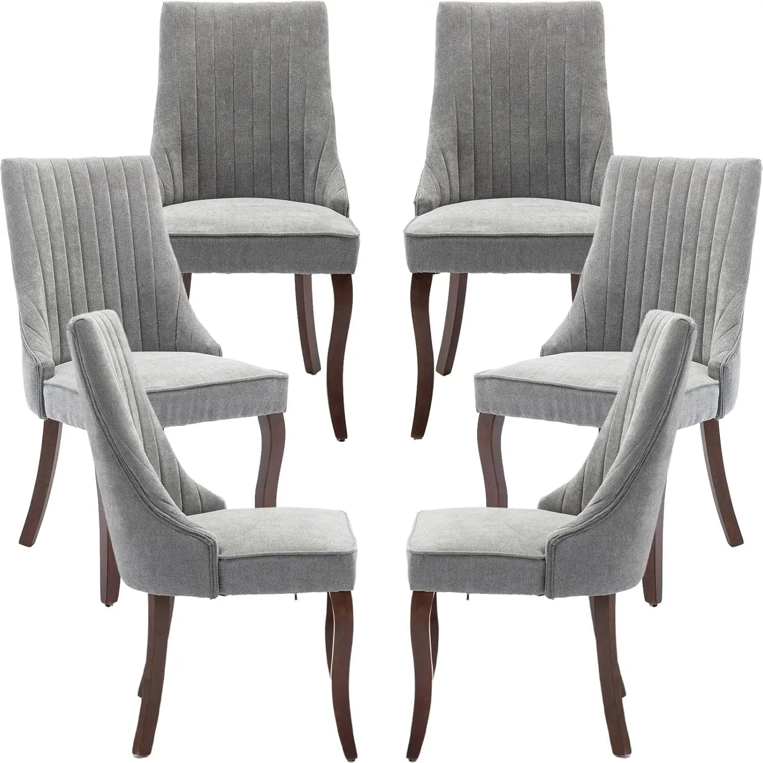 Velvet Upholstered Dining Chairs Set of 6 Wood Legs