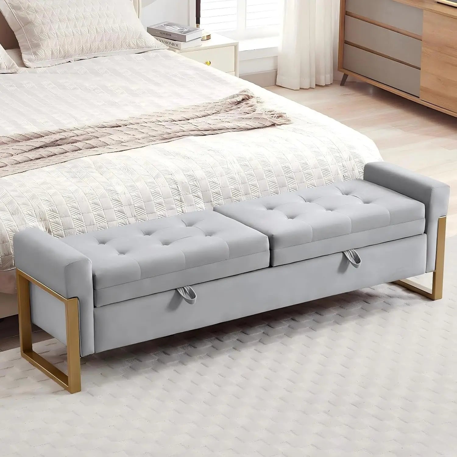 67" End of Bed Ottoman Storage Bench Golden Legs