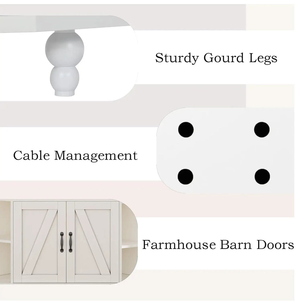Corner Farmhouse Entertainment Center 50IN, LED Lights, Adjustable Shelves Barn Doors
