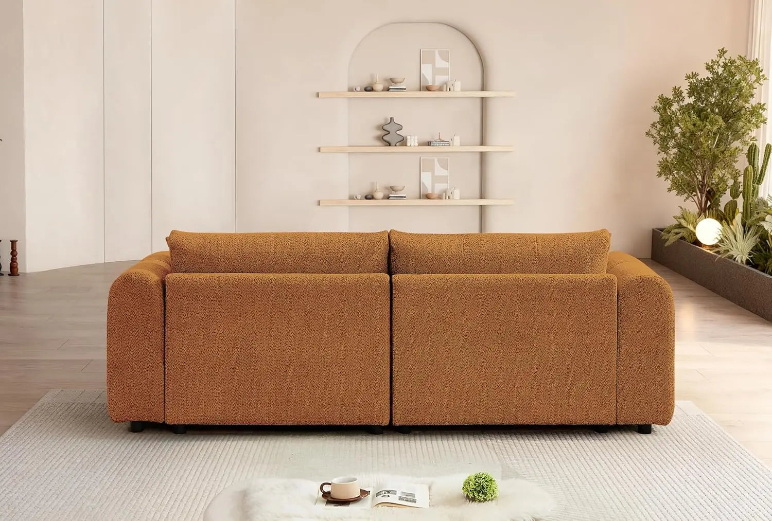 91.5" W Cloud Boucle Sofa, Rolled Arms Soft Pillows, Teddy