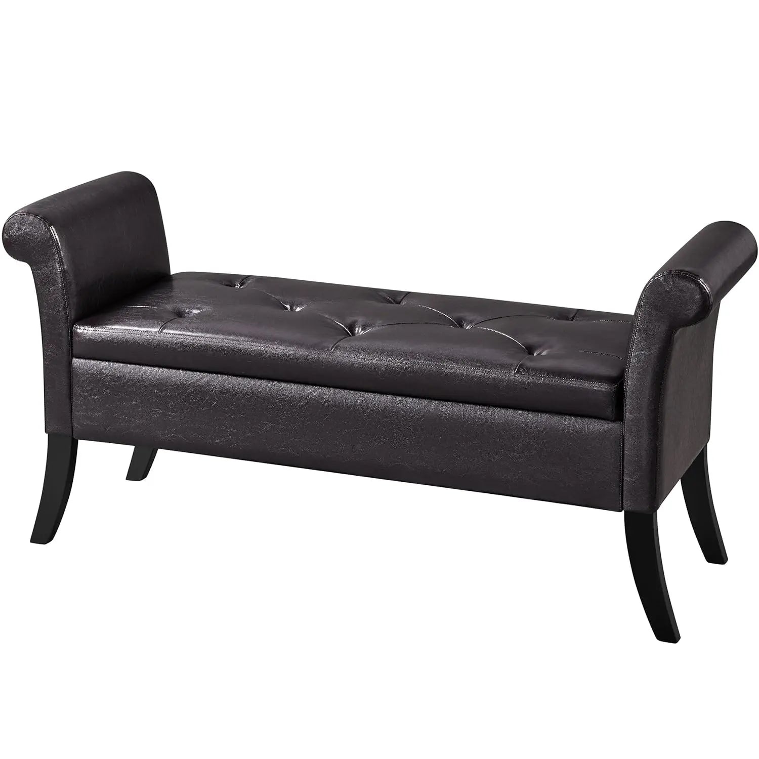 Storage Bench Leather Rolled Arms White