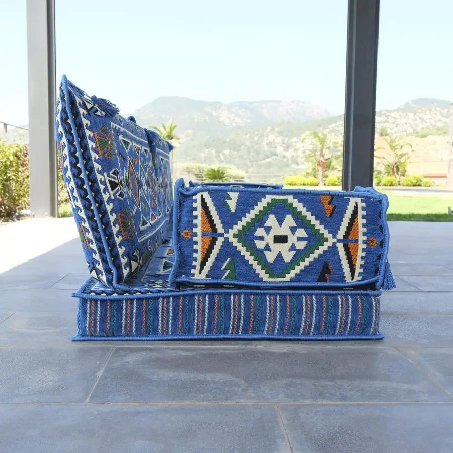 Moroccan Traditional Bohemian Furniture Loveseat 75x27x4IN Floor Seating Convertible Mattress