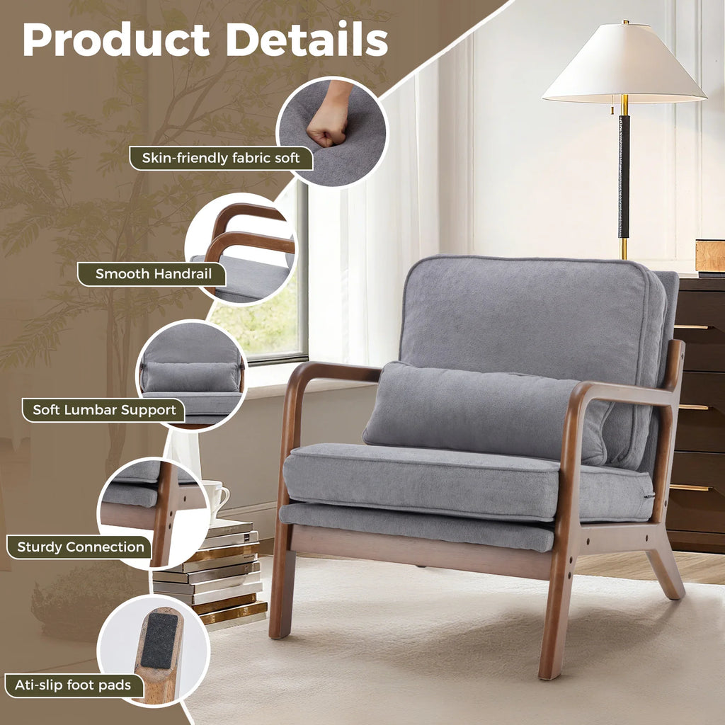 Chair Solid Wooden Frame, Arms and Waist Cushion