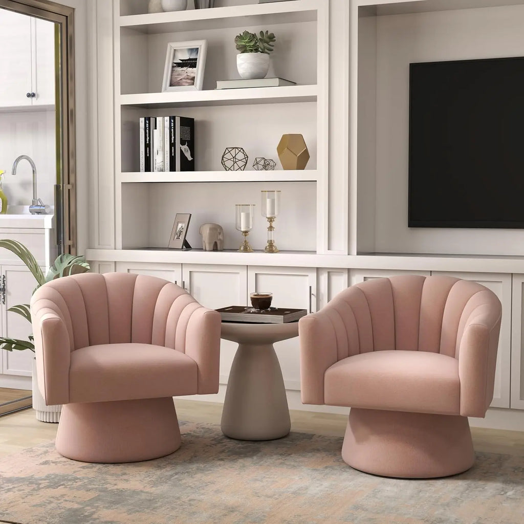 360° Swivel Velvet Upholstered Barrel Chair Set 2 Overstuffed Armchair