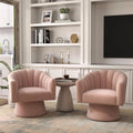 360° Swivel Velvet Upholstered Barrel Chair Set 2 Overstuffed Armchair