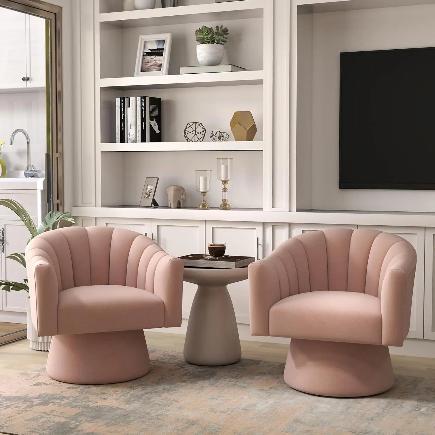 360° Swivel Velvet Upholstered Barrel Chair Set 2 Overstuffed Armchair