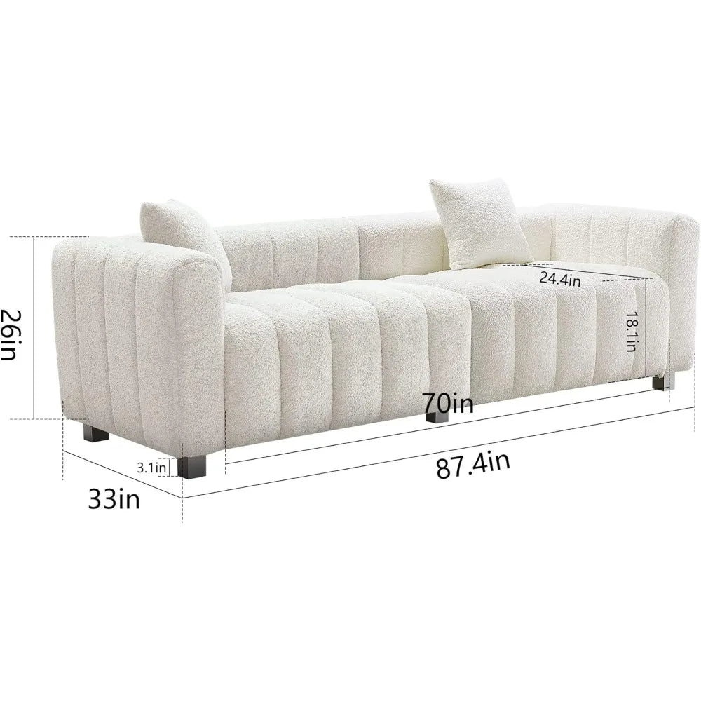 87.4" Deep Seat 3-Seater Bubble Teddy Velvet Sofa