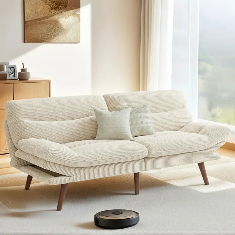 Futon Sofa Bed, 66IN Corduroy Recliner Sleeper, Adjustable Backrest, Armrests