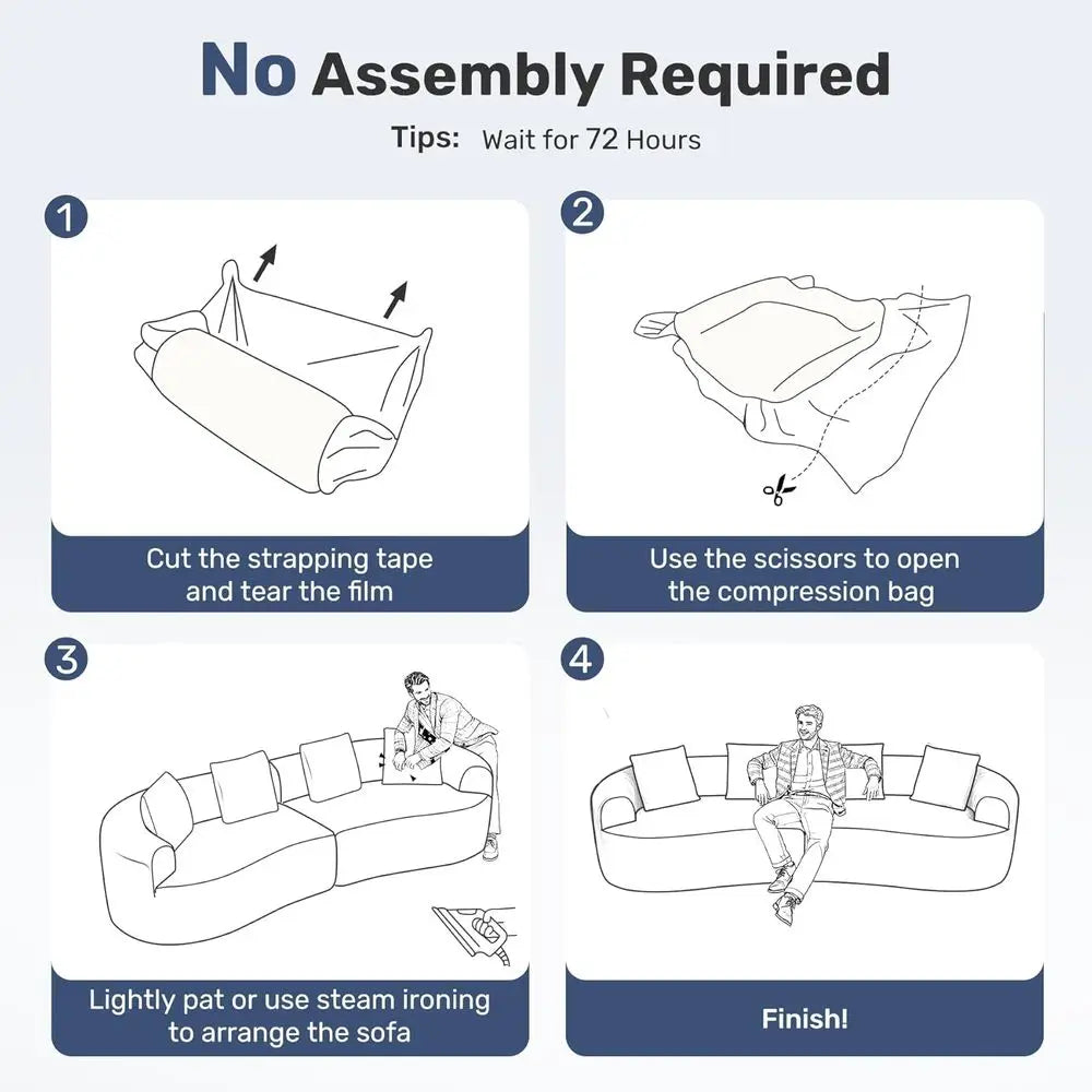 No-Assembly Cloud Curved Sectional Sofa, Oversized Deep Seating