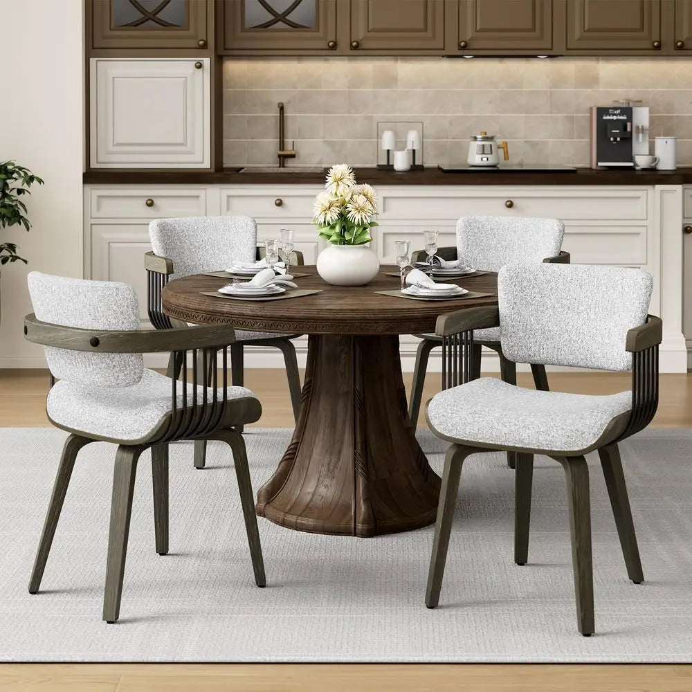 Dining Chairs Set-of-2 w/Arm and Wood Legs, holstered Fabric