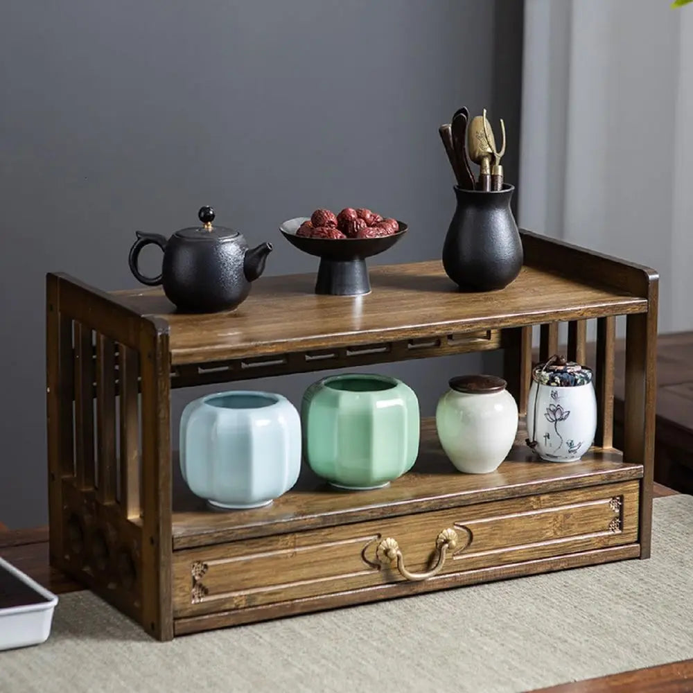 Walnut Meditation  Floor Altar Table, Low 2-Tier Japanese/Puja Table, Drawer