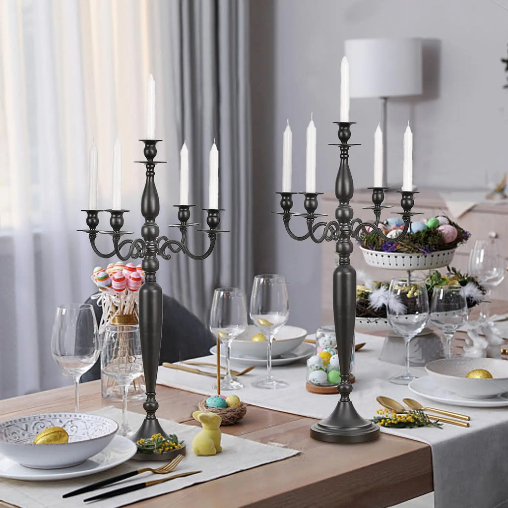 5-Arm Black Candelabra For Table Centerpiece, 28.54 inches Tall
