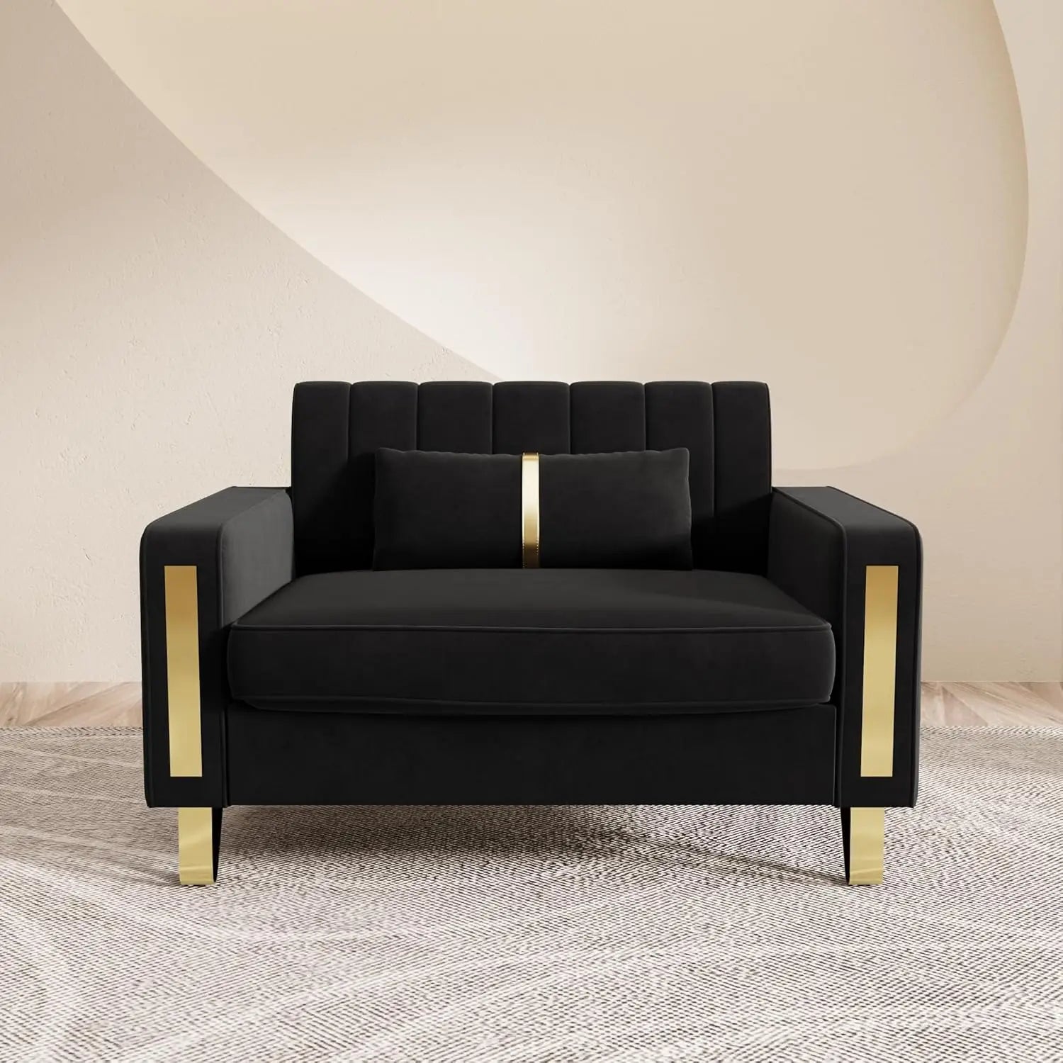 Velvet Chesterfield, Black 82" Sofa, Gold Metal Legs