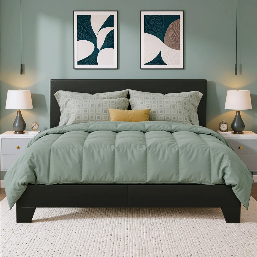 Upholstered Bed Frame, Adjustable Linen Headboard, Sturdy Wood Slats