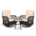 3-Piece Wicker Swivel Rocker Patio Set, Thickened Cushion, Glass Top Table